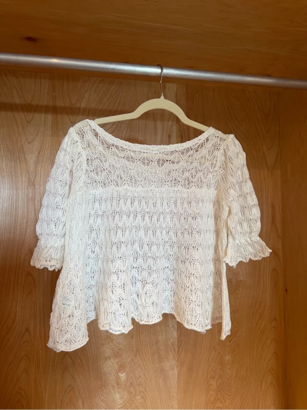 Free People Moonstruck Babydoll Blouse Boho Crochet Knit White Women's Top